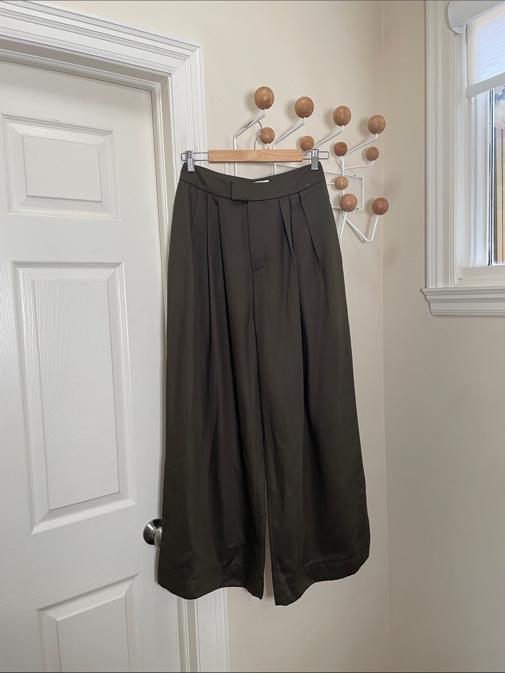 KOTN - Very Wide-Leg Lyocell Pants — Dark Olive - 4